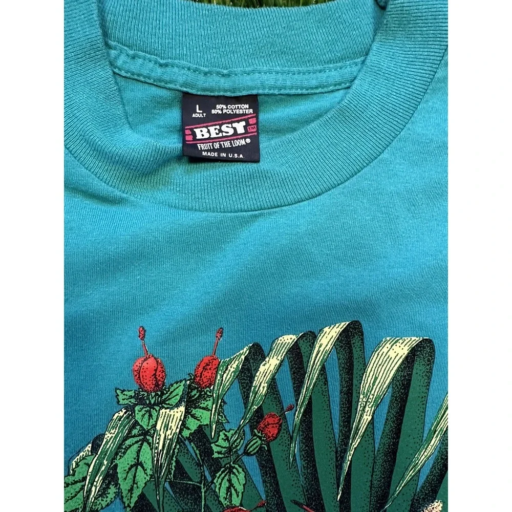 Vintage Fruit Of The Loom Single Stitch T Shirt‎ Audubon Sabal Palm Large Teal